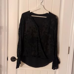 White House Black Market black burnt out floral design blause